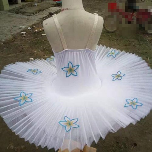 Kids white swan lake ballet dance dresses children tutu skirt stage performance balelt dance costumes